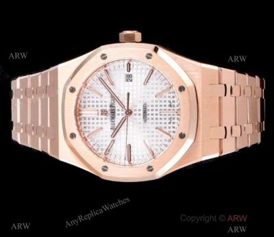 JF Replica Audemars Piguet Royal Oak Swiss 3120 Watches Rose Gold Silver Face